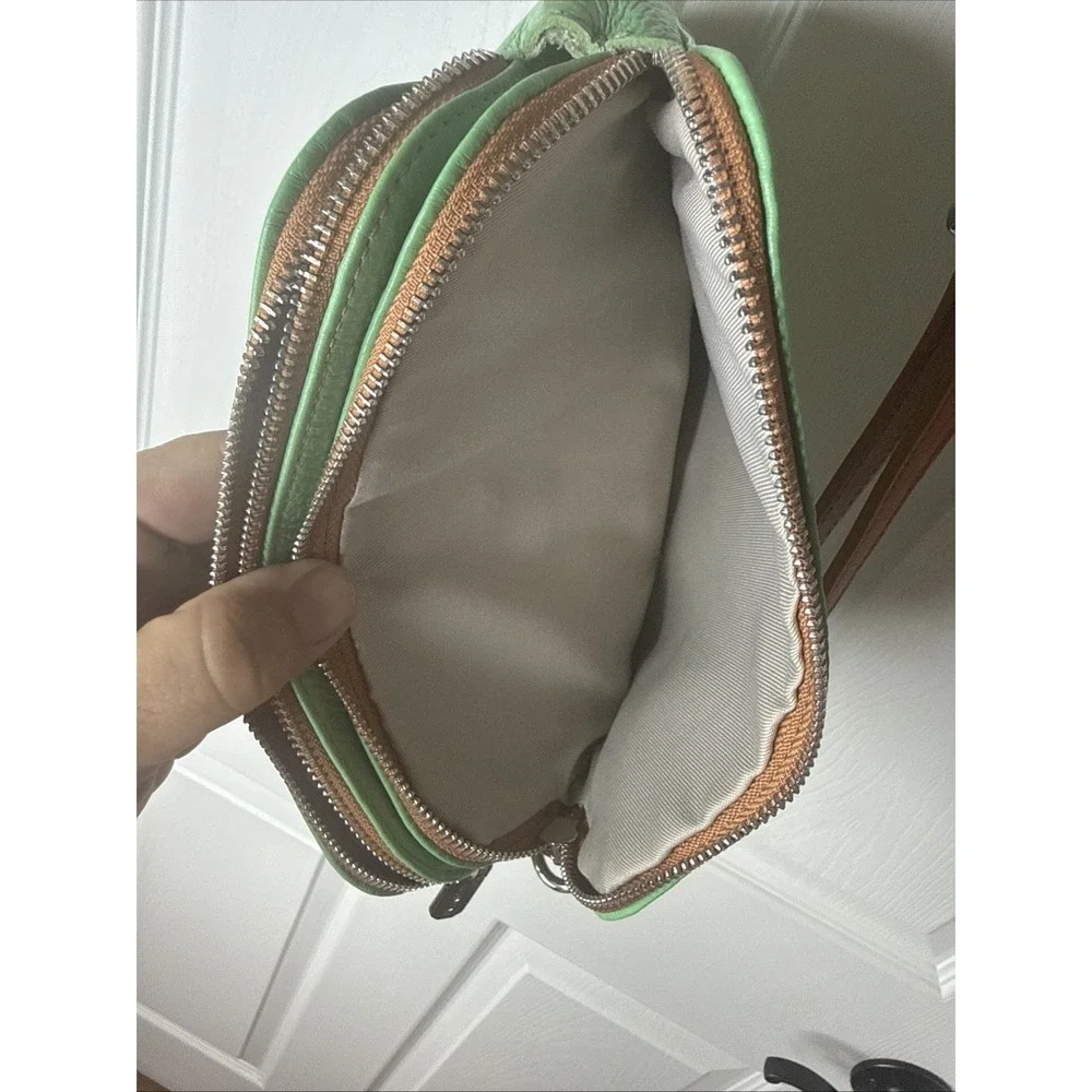 Valentina Sage Green Pebble Brown Leather Crossbody EUC! Made in Italy 🇮🇹 $125